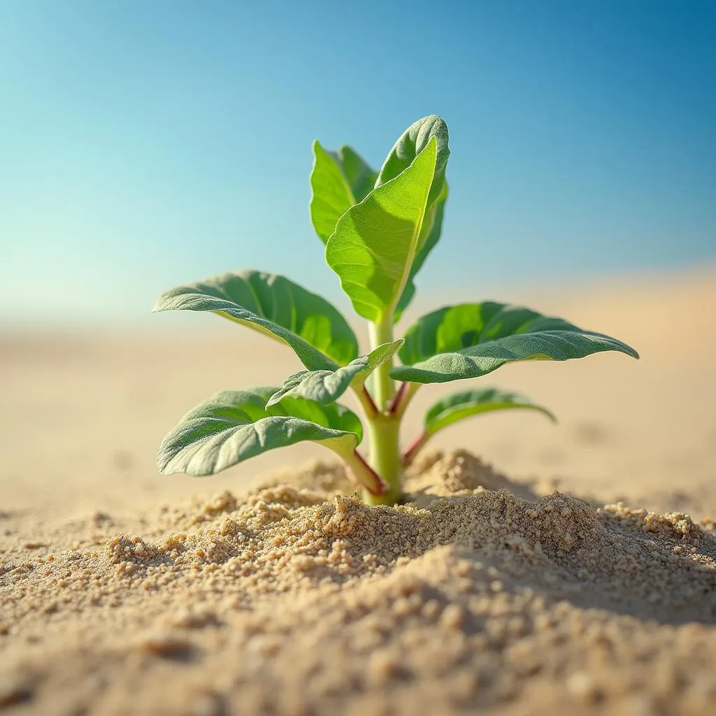 Plante poussant dans le désert, symbole de persévérance